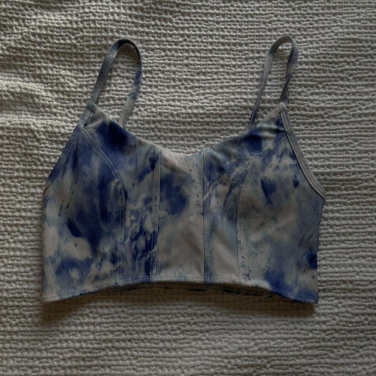 blue tie dye sports bra , soft fabric , low support 