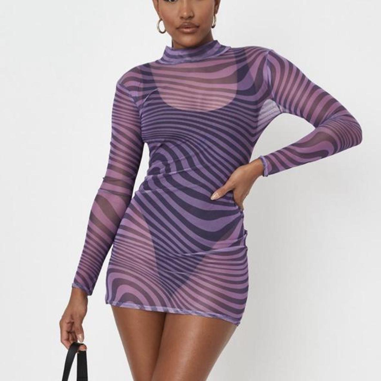 purple swirl print mini dress with black... Depop