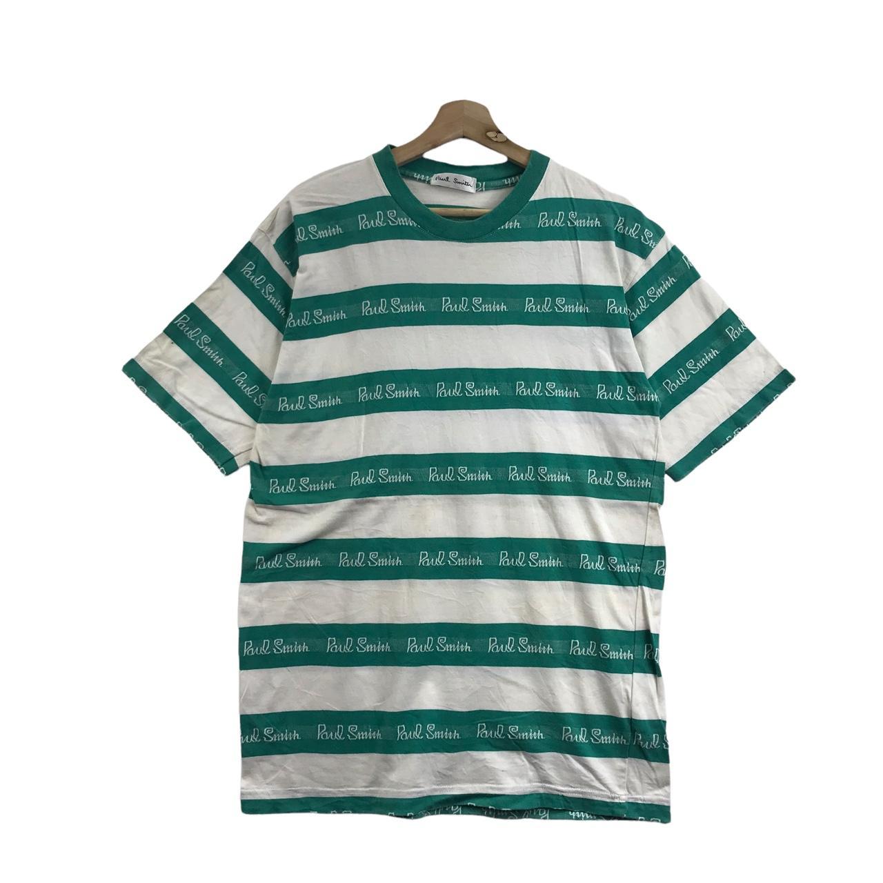 Paul Smith Men's Green and White T-shirt | Depop