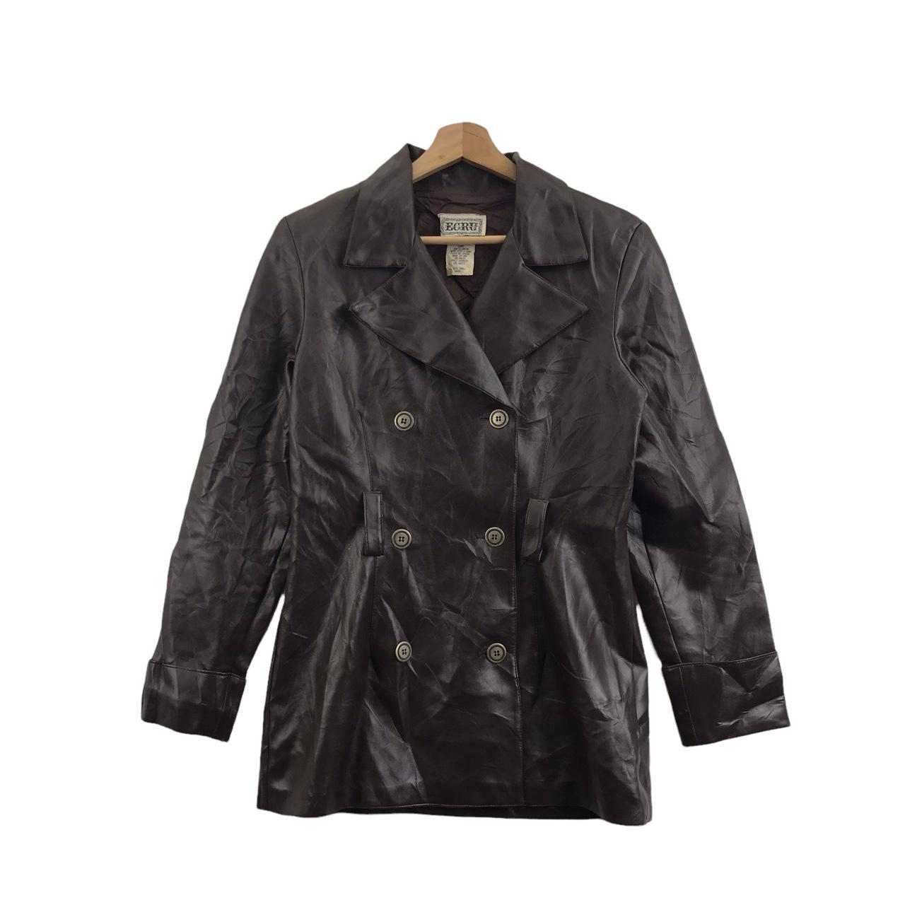 Vintage ECRU USA Leather Polyester Leather Coat... - Depop