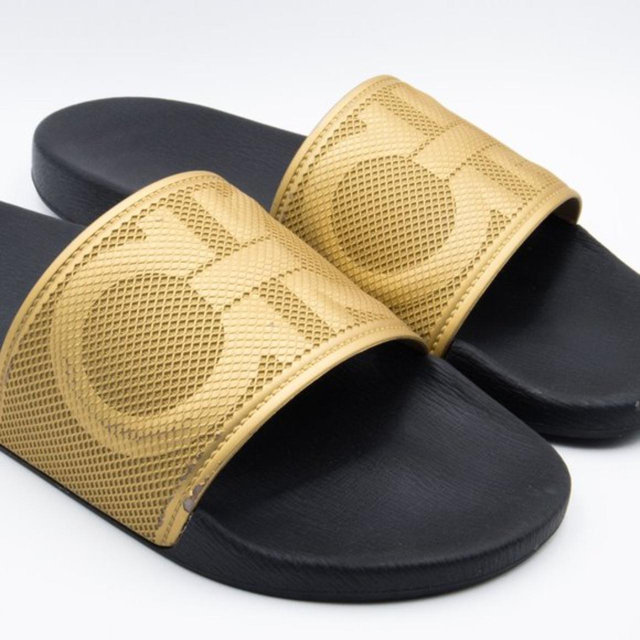 Salvatore Ferragamo Men's Black And Gold Slides 