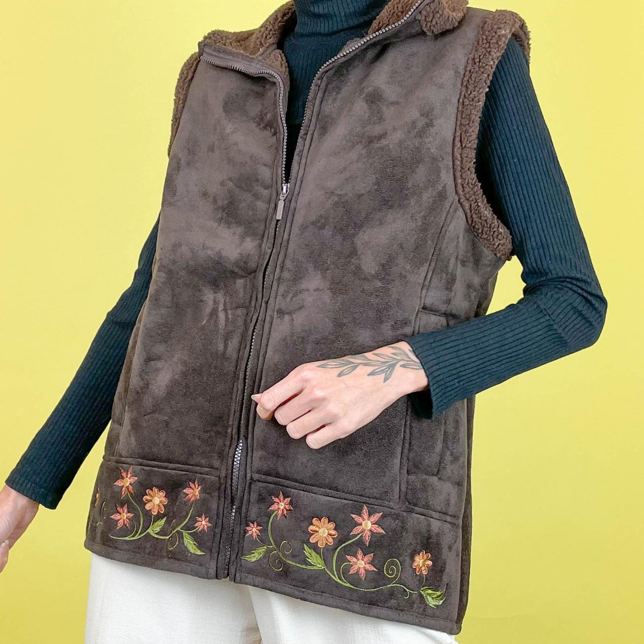 Y2K vintage faux suede afghan zip up gilet vest with... Depop