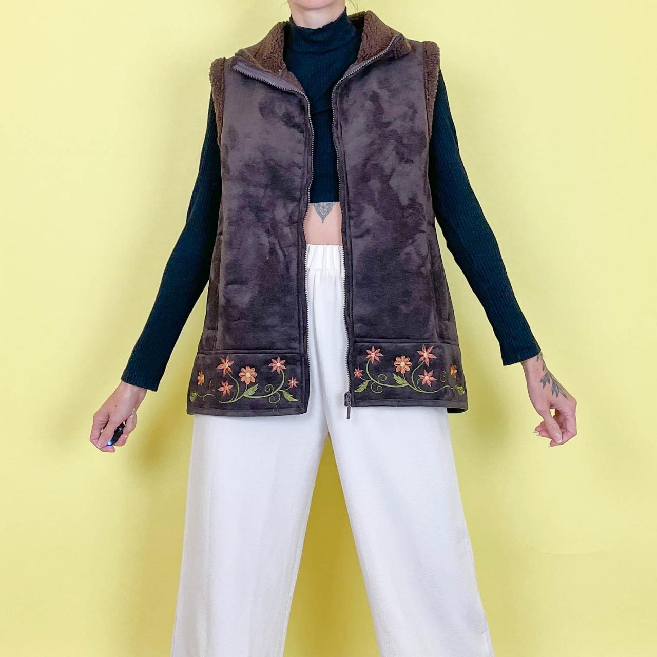 Y2K vintage faux suede afghan zip up gilet vest with... Depop