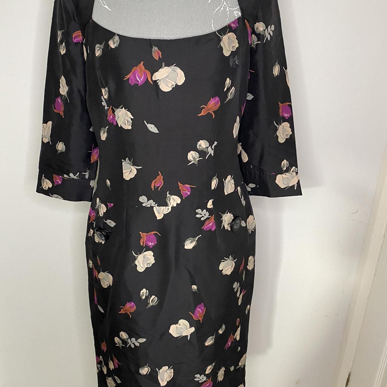 Reiss black floral fitted dress size 12 Reiss... - Depop