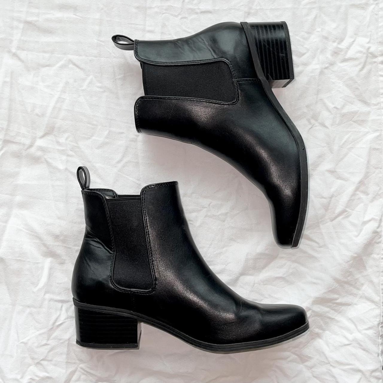 A New Day Ellie Chelsea boots. Black pleather... - Depop
