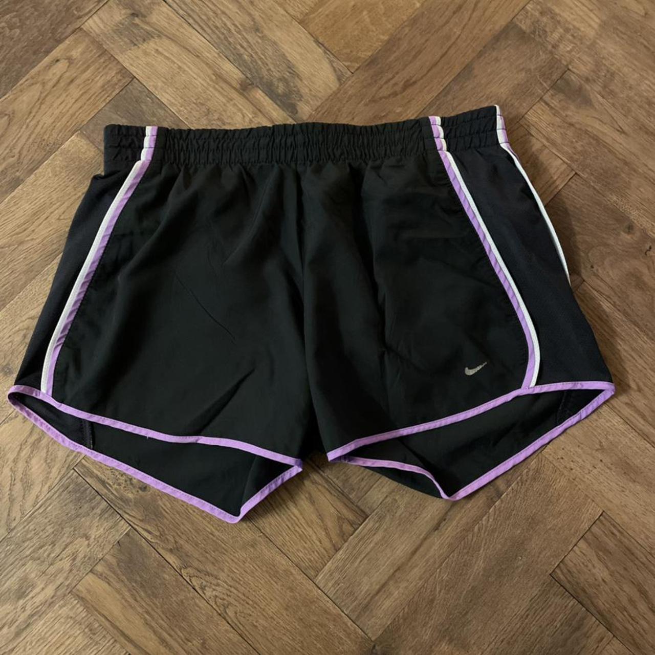 Nike Black Shorts with Purple Trimming - Depop