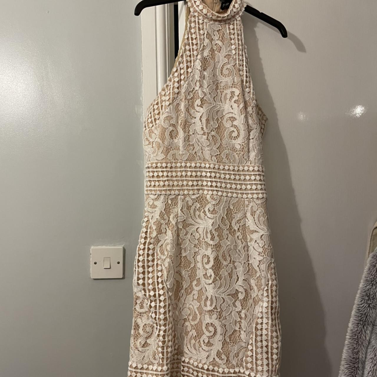 Pretty Little Thing White High Neck Lace Crochet... - Depop