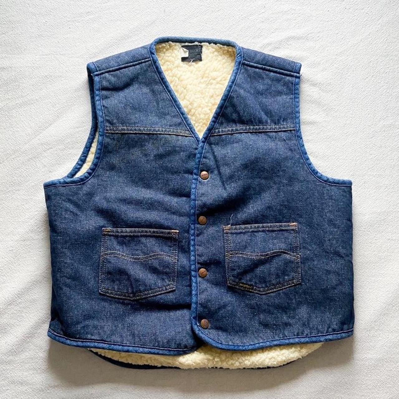 Vintage Sherpa lined denim jacket vest large 70s... - Depop