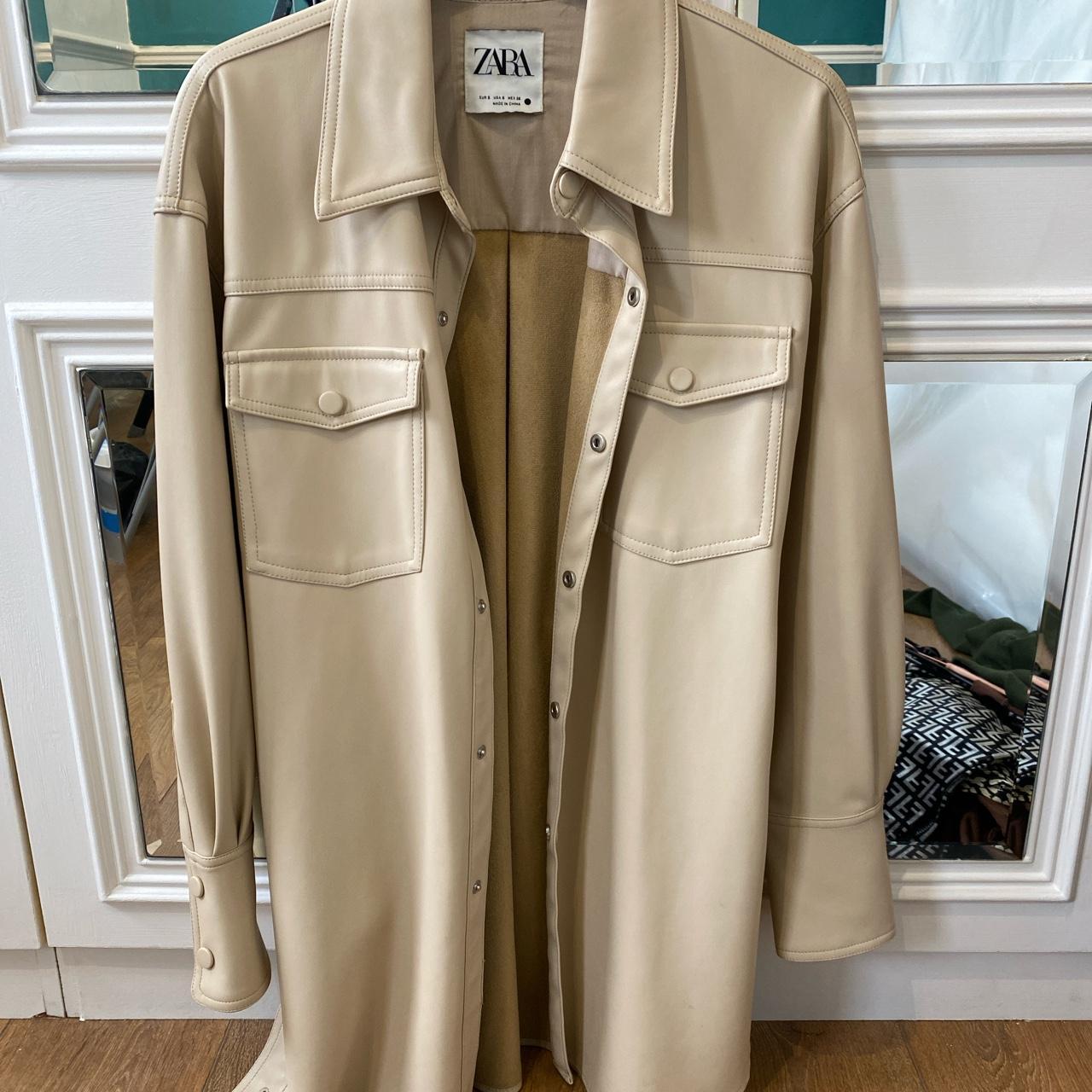 Zara Faux leather jacket in cream. Size S worn a... Depop