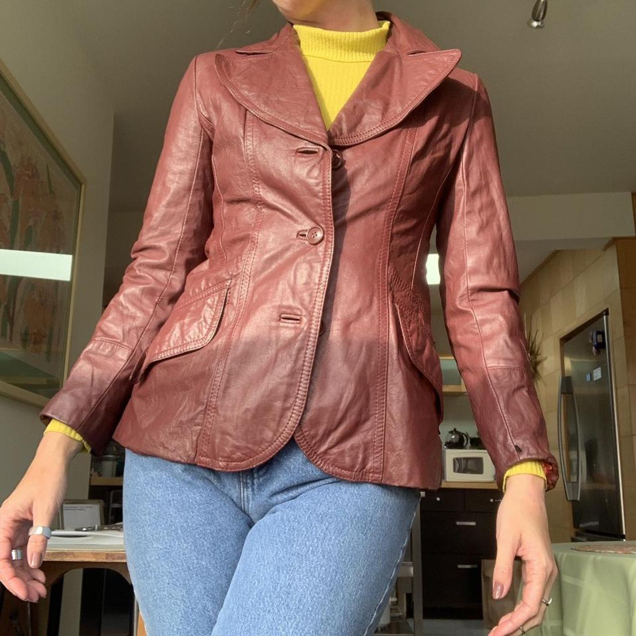 vintage eggplant/rust 70’s leather jacket, fits a... Depop