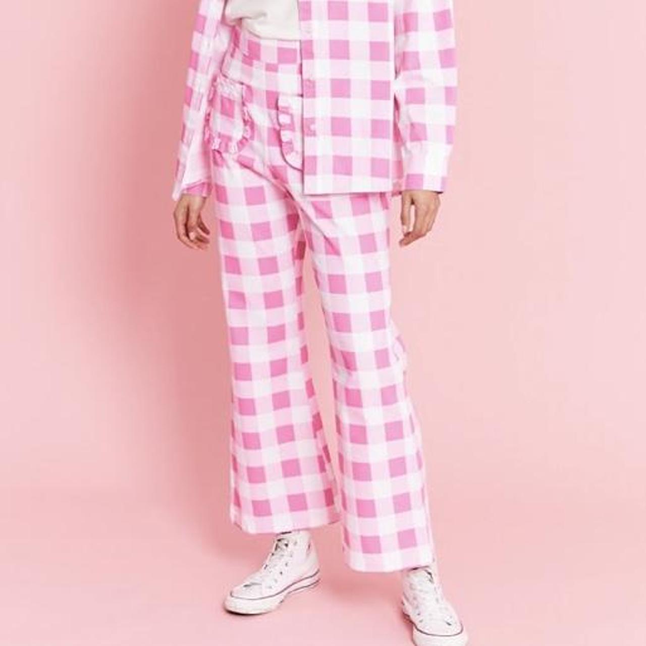 Neon Rose ping gingham kick flare Size Depop