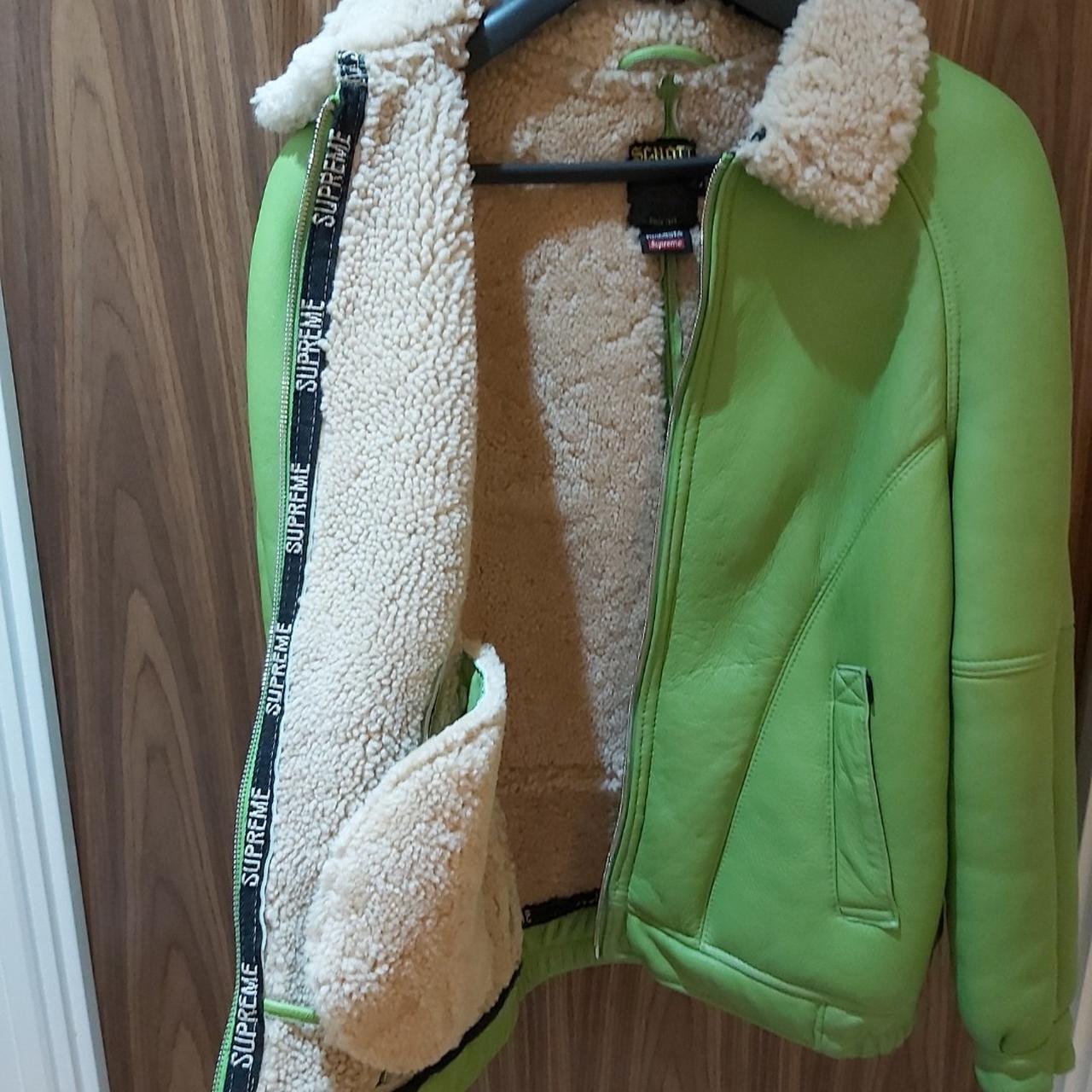 Green Supreme Schott Shearling Leather Jacket