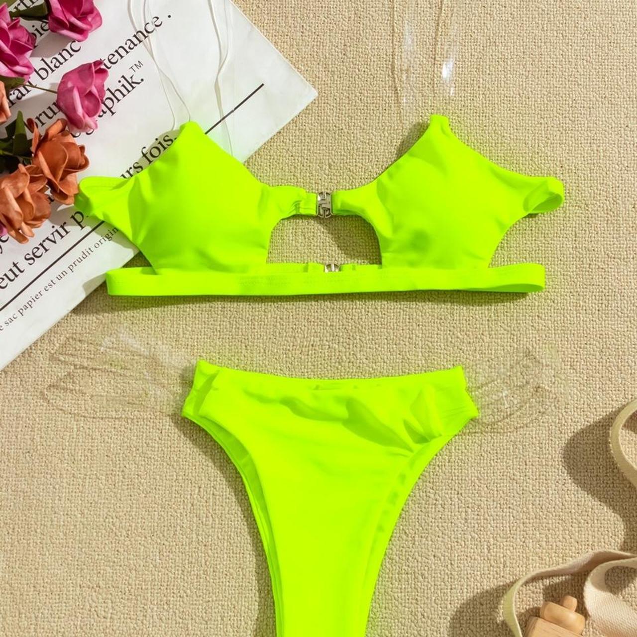 Neon Lime Cut Out Bikini Swimsuit Super Cute Depop