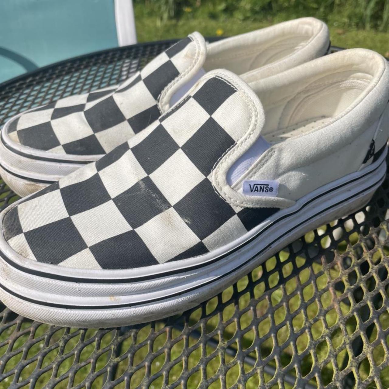 platform checkerboard slip on vans