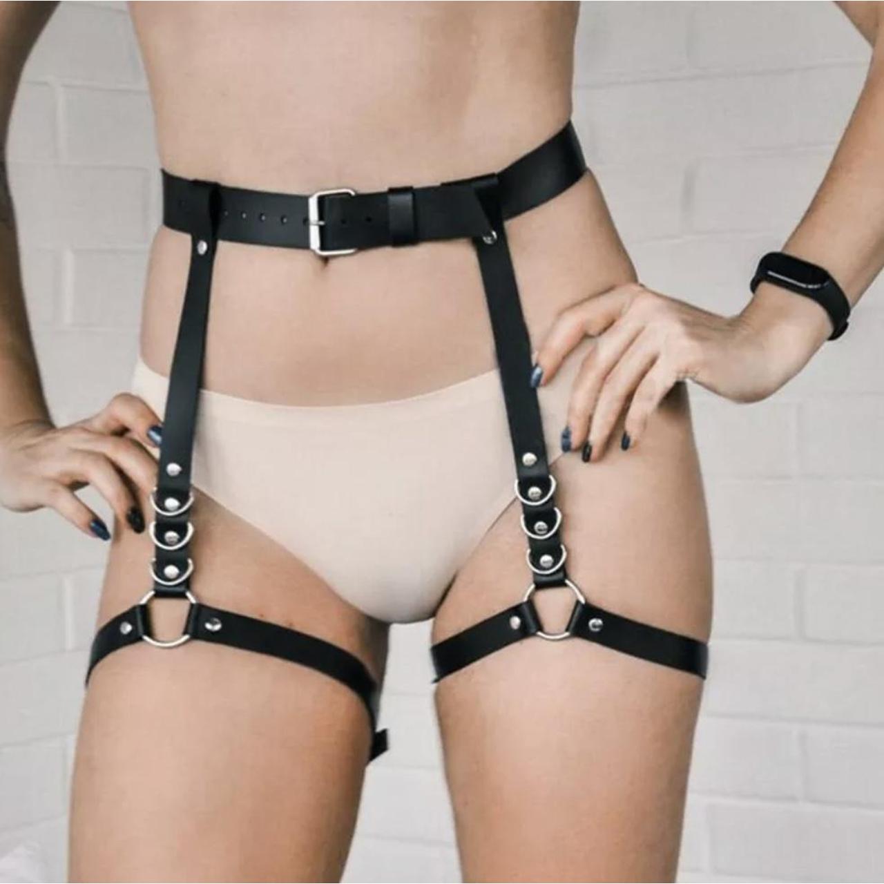 Faux leather body harness garter belt bdsm lingerie... Depop