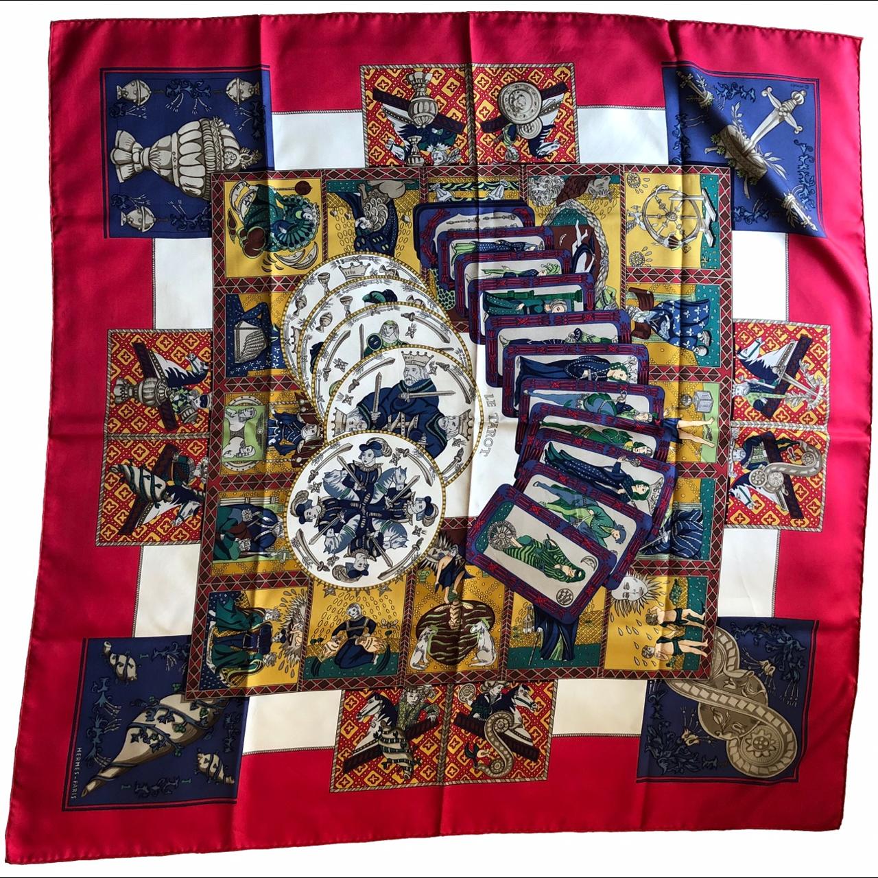 HERMES Dame de Coeur l'Honneur SILK SCARF Pierre Marie Lizard Bird  Trump Cards