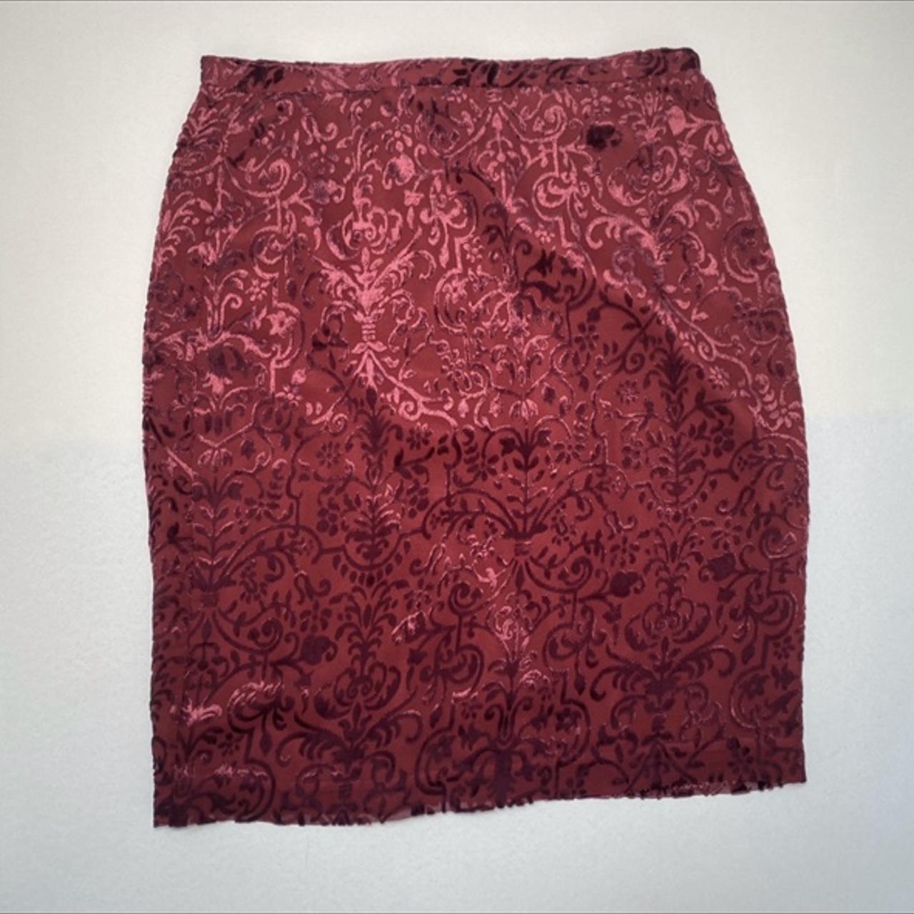 Burgundy velvet burnout skirt by the brand August... - Depop