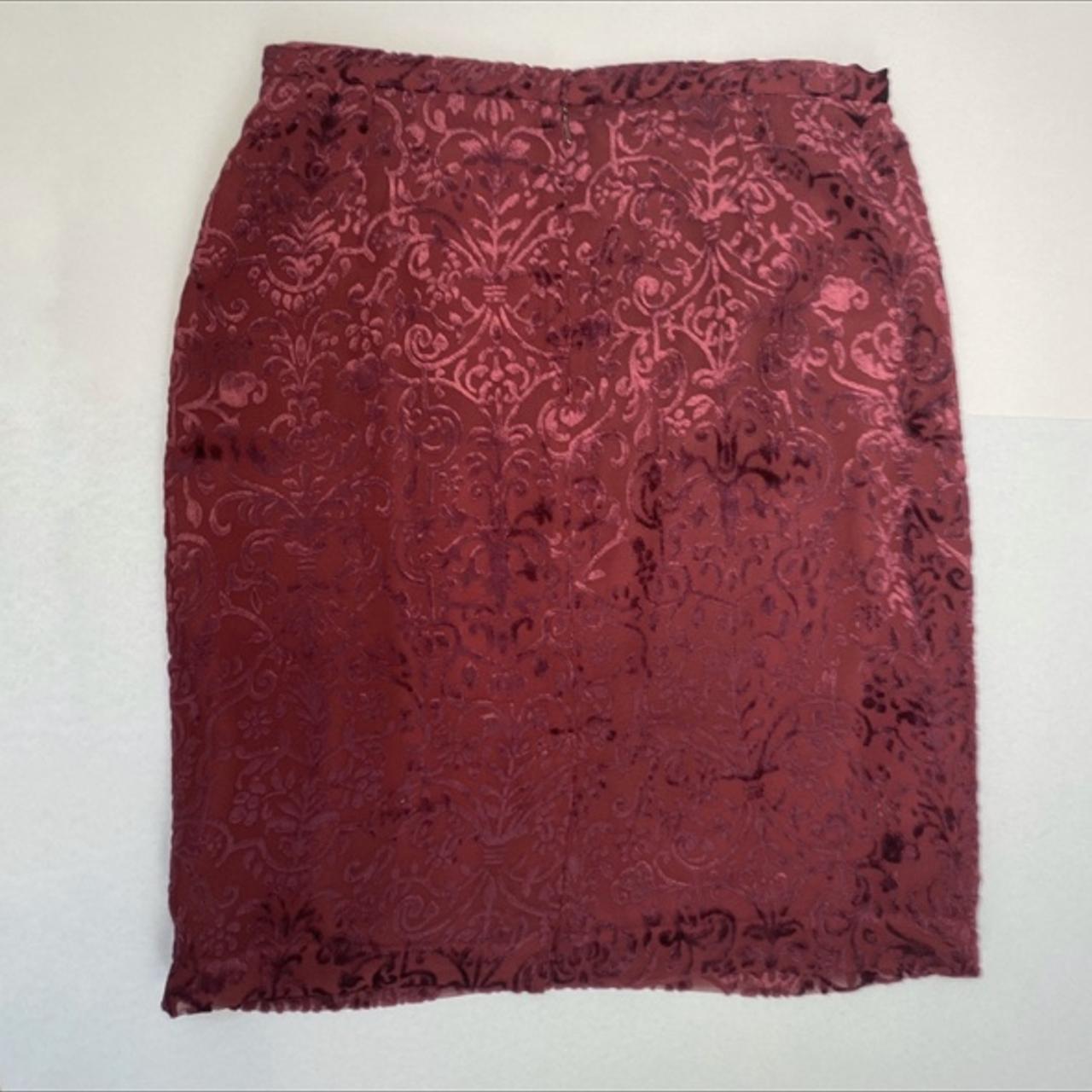 Burgundy velvet burnout skirt by the brand August... - Depop