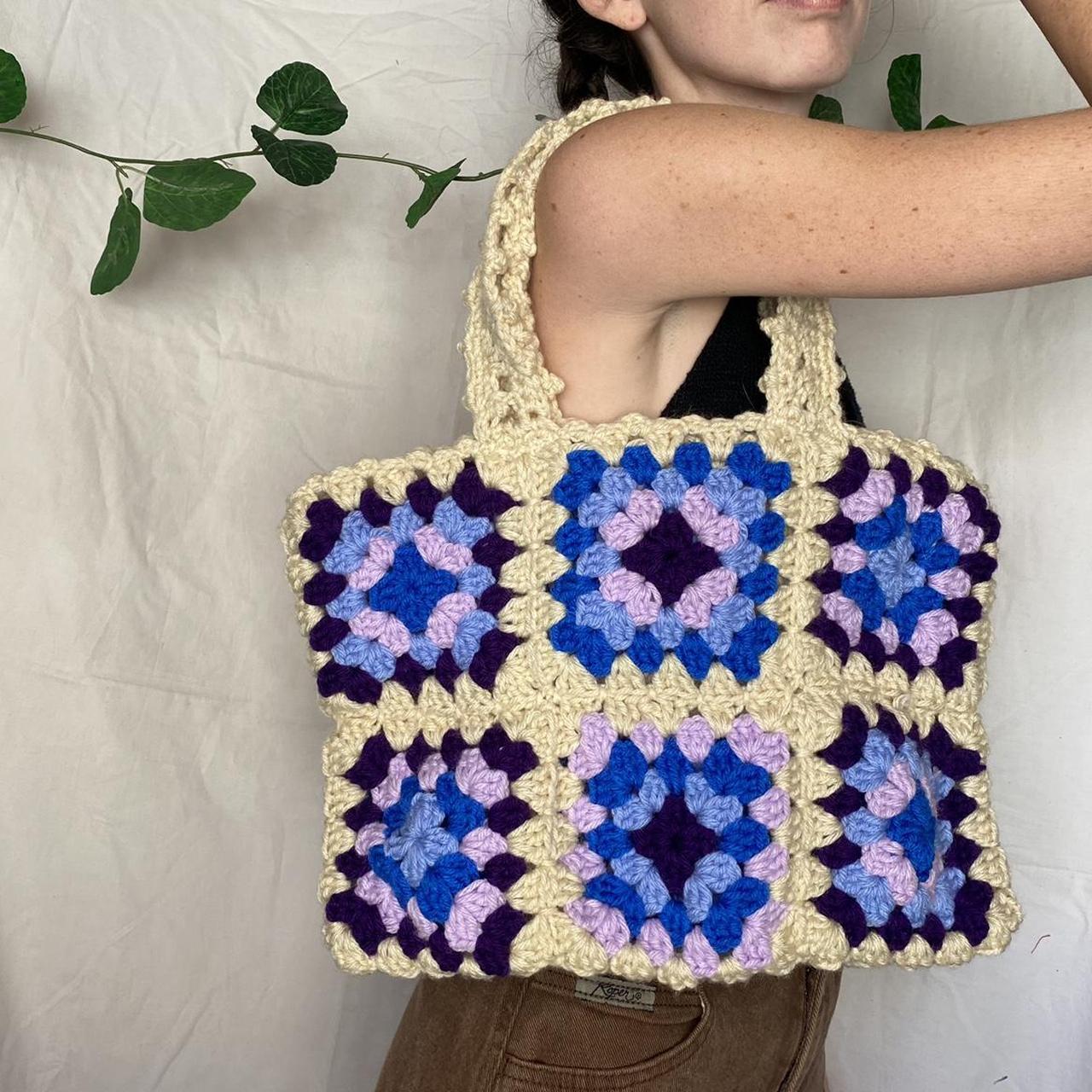 Colorful handmade (by me) crochet tote. Both sides - Depop