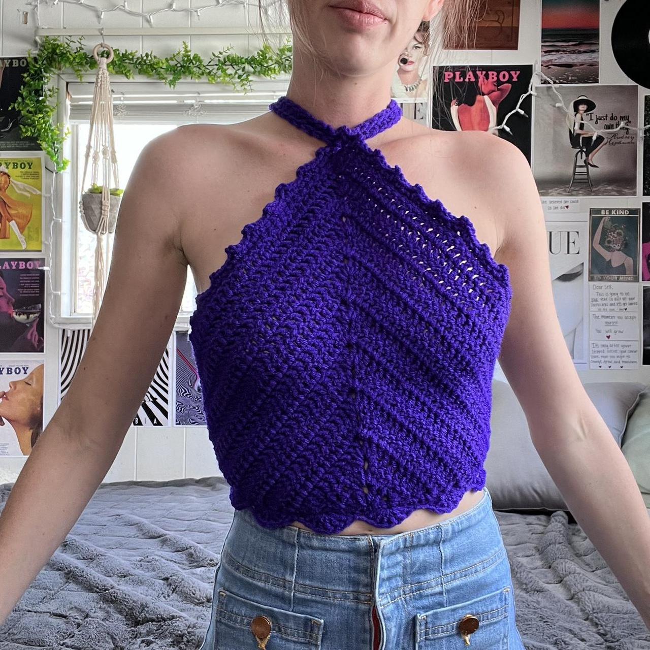 Bright purple crochet halter top Perfect halter... - Depop