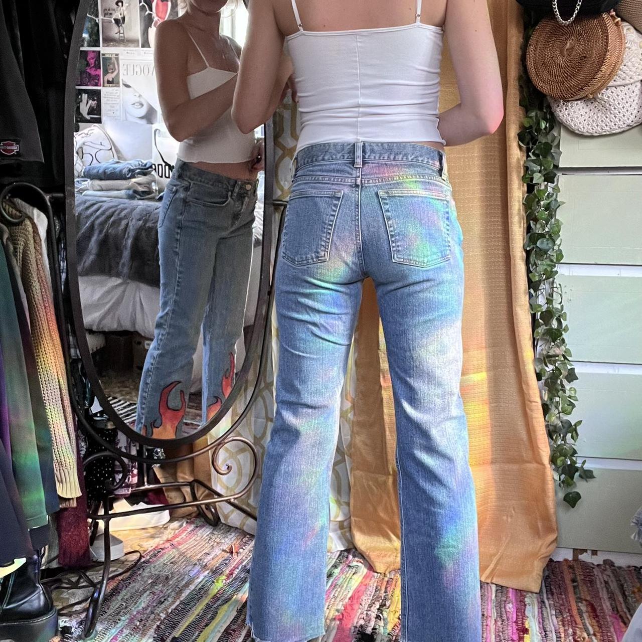 Hand Painted Flame Flared Pants Ann Taylor Denim Depop