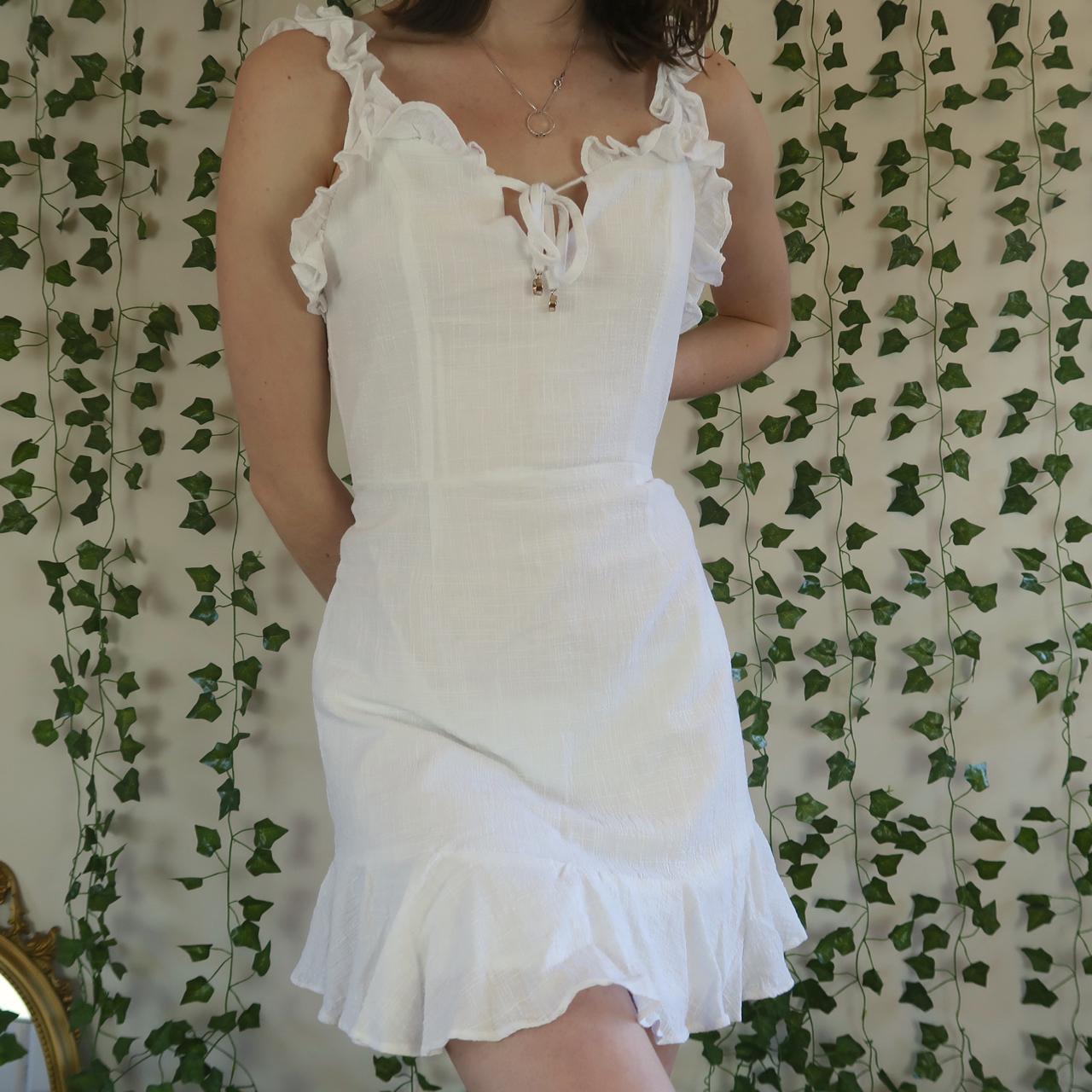 Saints Secrets White Mini Dress with Ruffled Depop