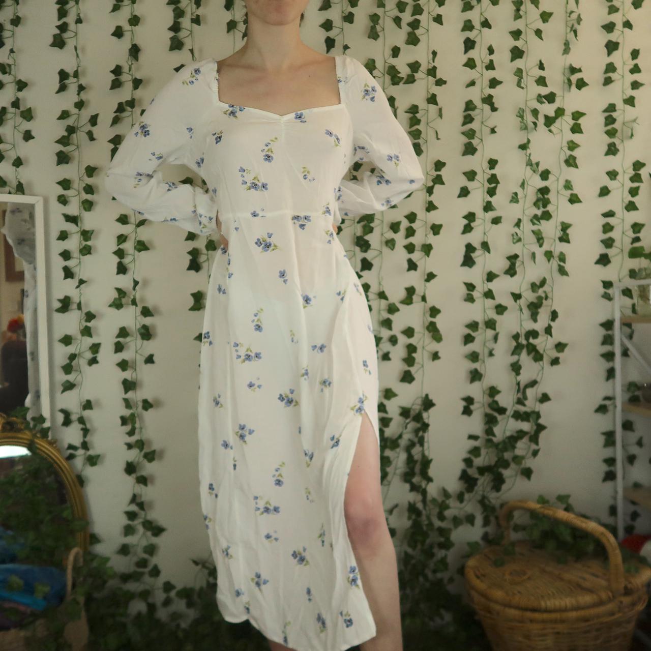 Cotton On White Long Sleeve Maxi Dress with a Blue... Depop