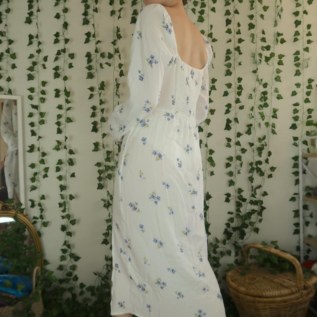 Cotton On White Long Sleeve Maxi Dress with a Blue... Depop