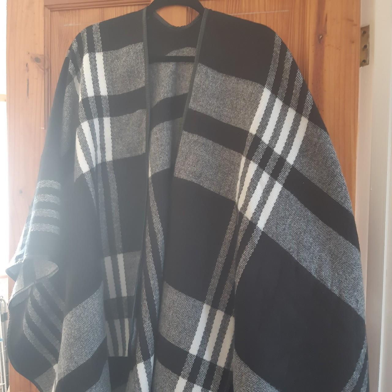 Primark Throw On Check Cape with faux leather... - Depop