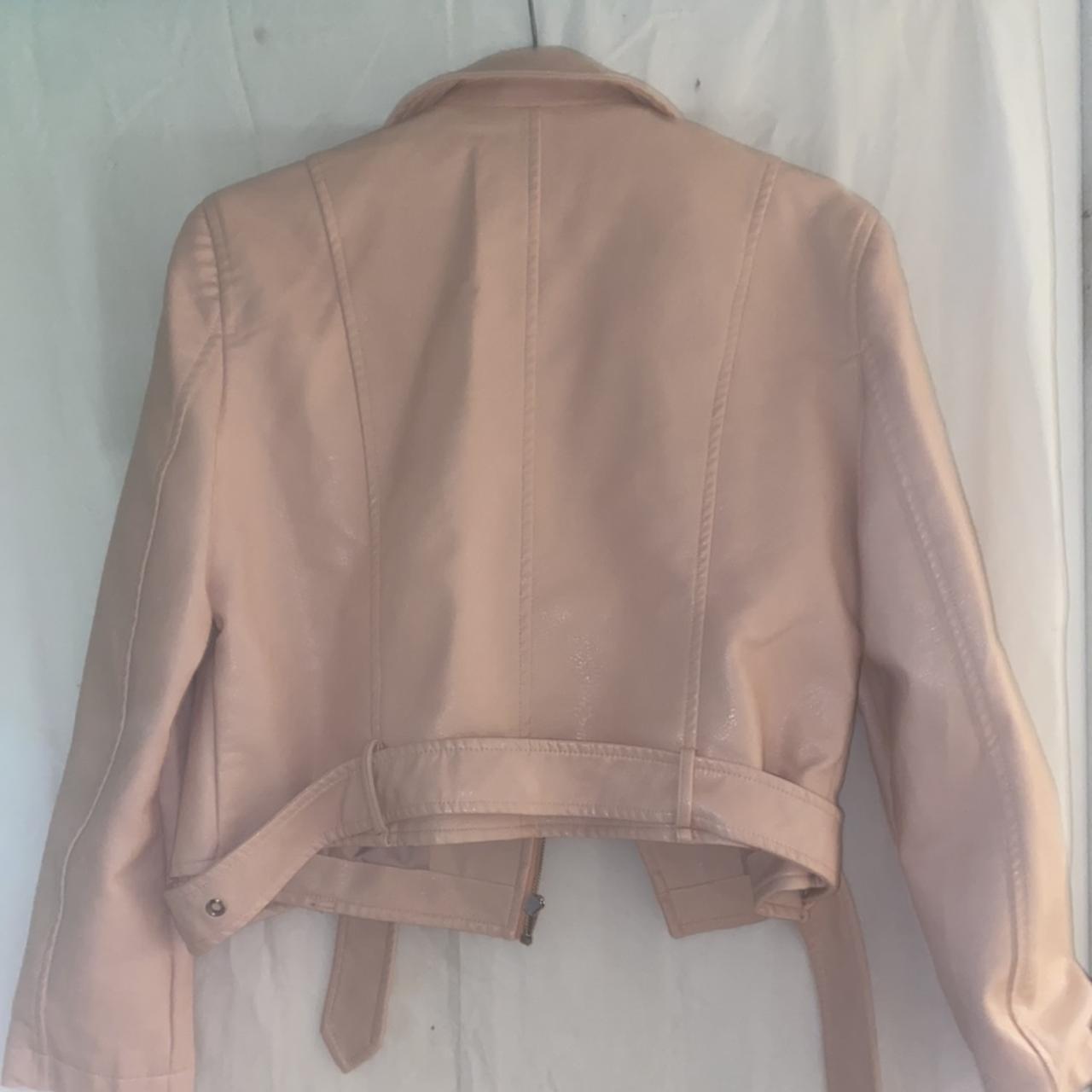 womans baby pink leather jacket. size M. been worn... - Depop