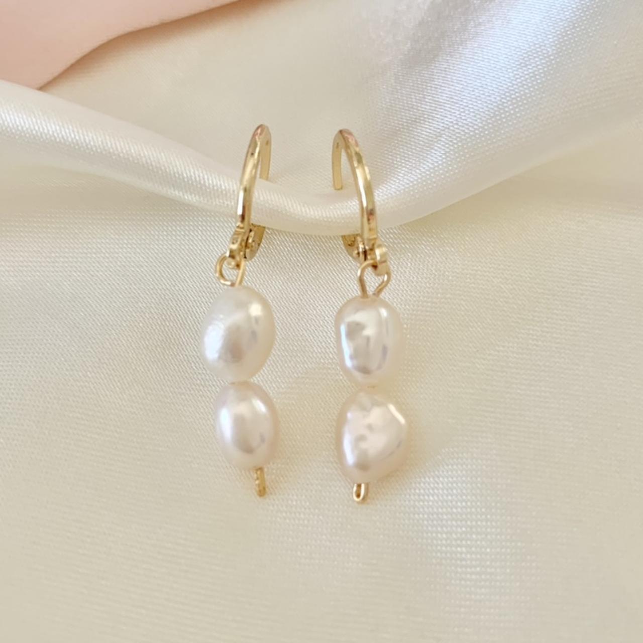 Gold Double Pearl Earrings The Hoops Are Made - Depop