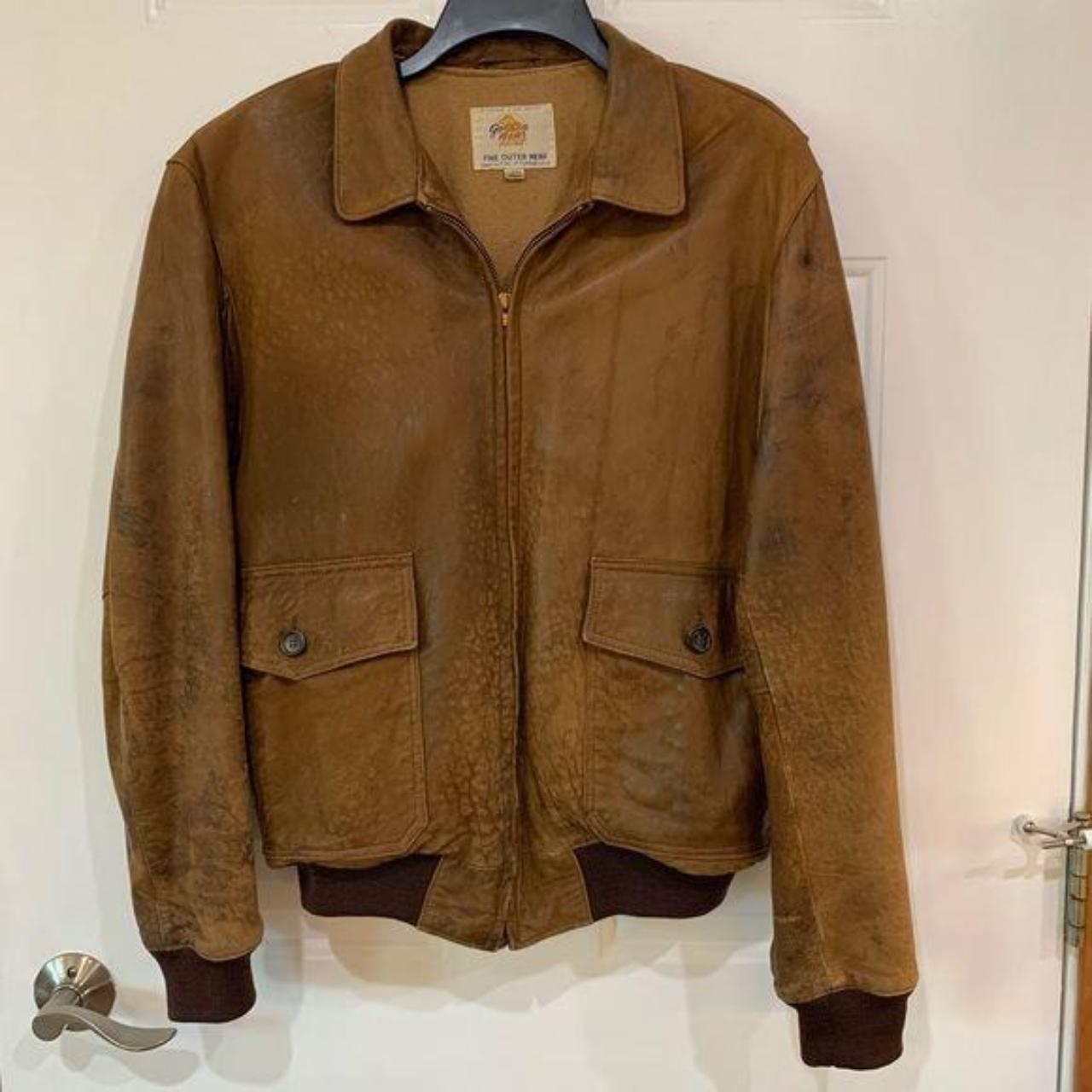 Vintage 80s Golden Bear Brown Leather Bomber Jacket...