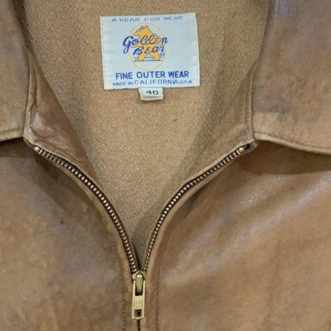 Vintage 80s Golden Bear Brown Leather Bomber Jacket... - Depop