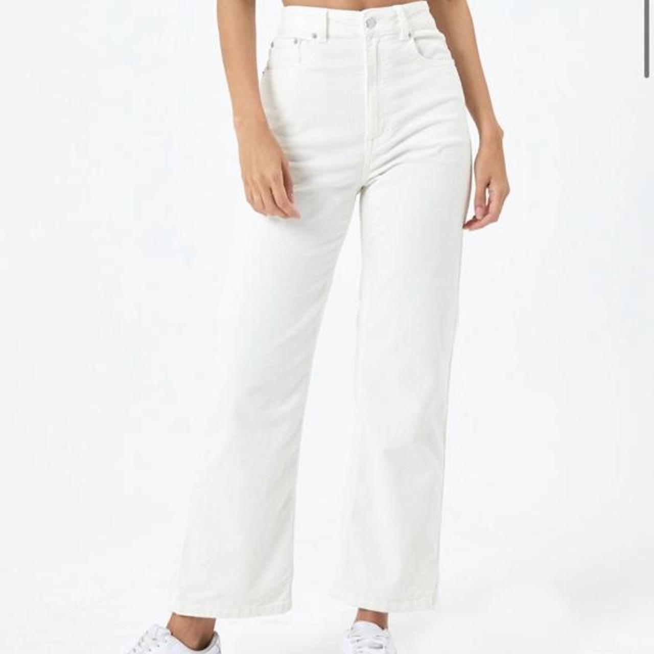 white wide leg glassons jeans selling as they are... - Depop