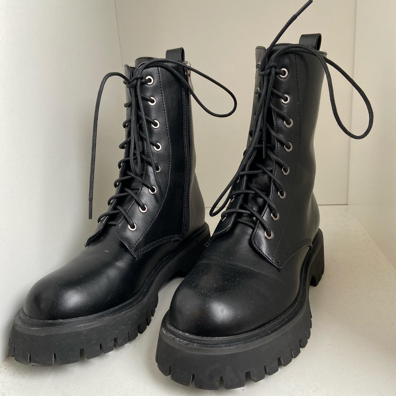 Vegan Leather Military Boots , Mint condition ,... - Depop