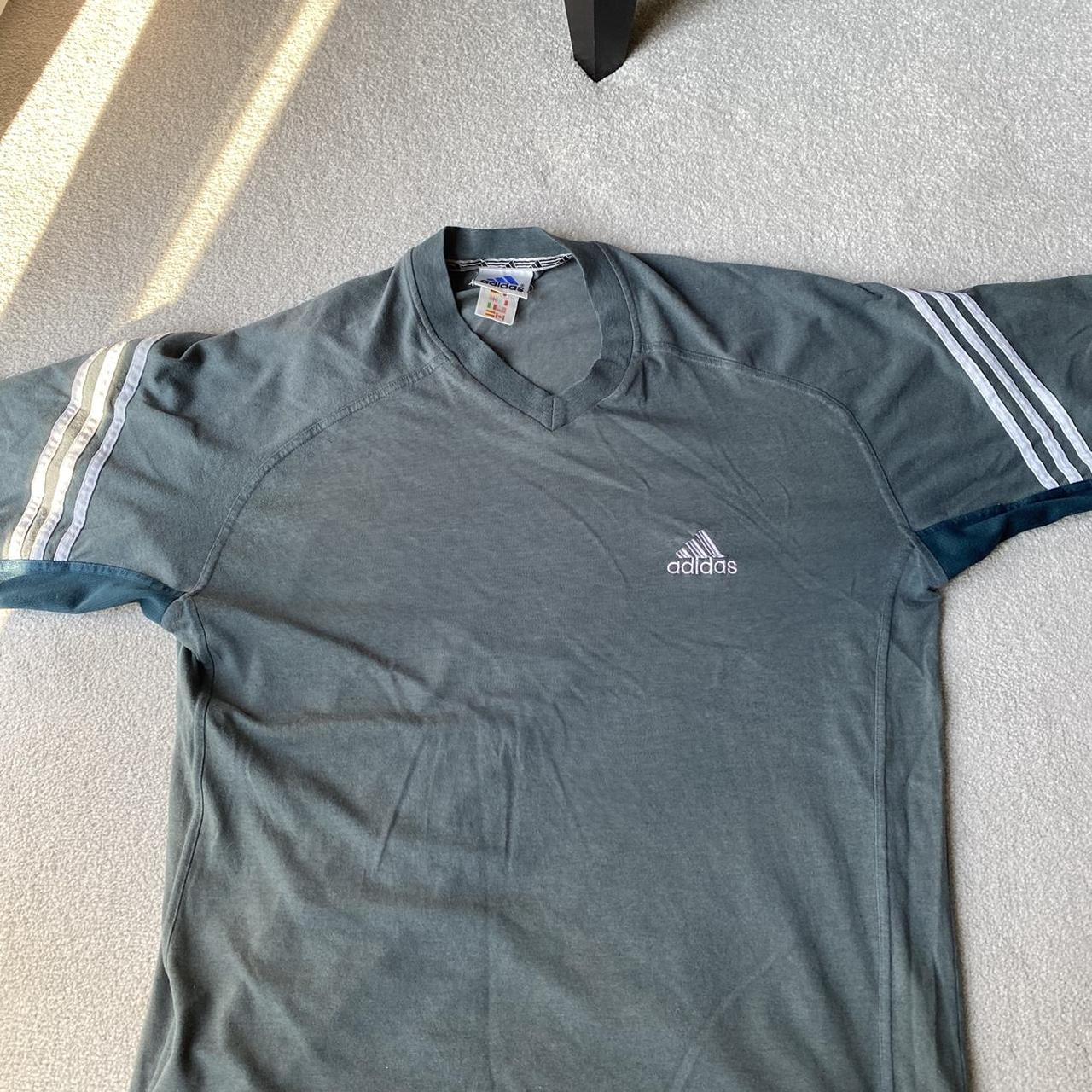 Grey and white oversized Adidas T-Shirt, nice V-neck... - Depop