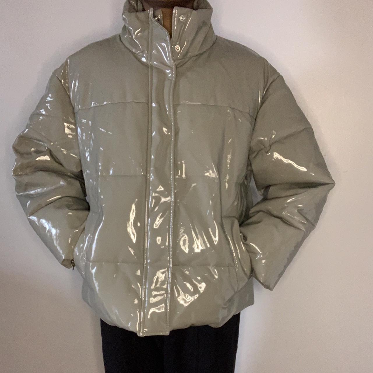 Sage green Vinyl puffer coat Great