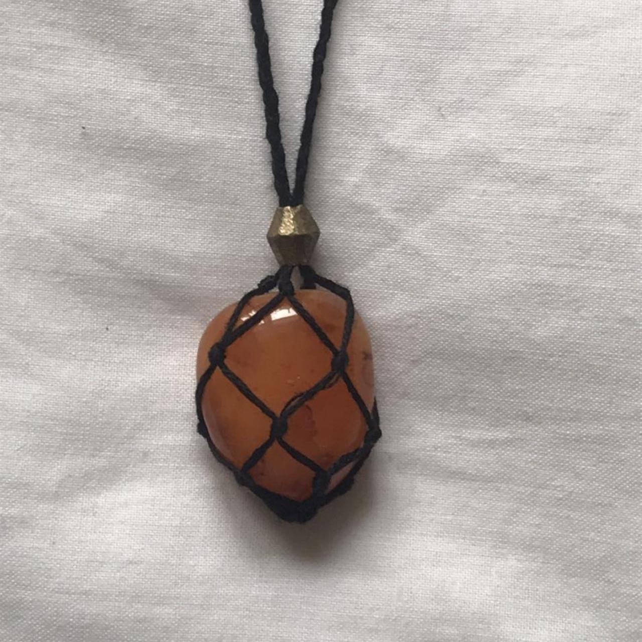 handmade black macrame string crystal holder / pouch... Depop