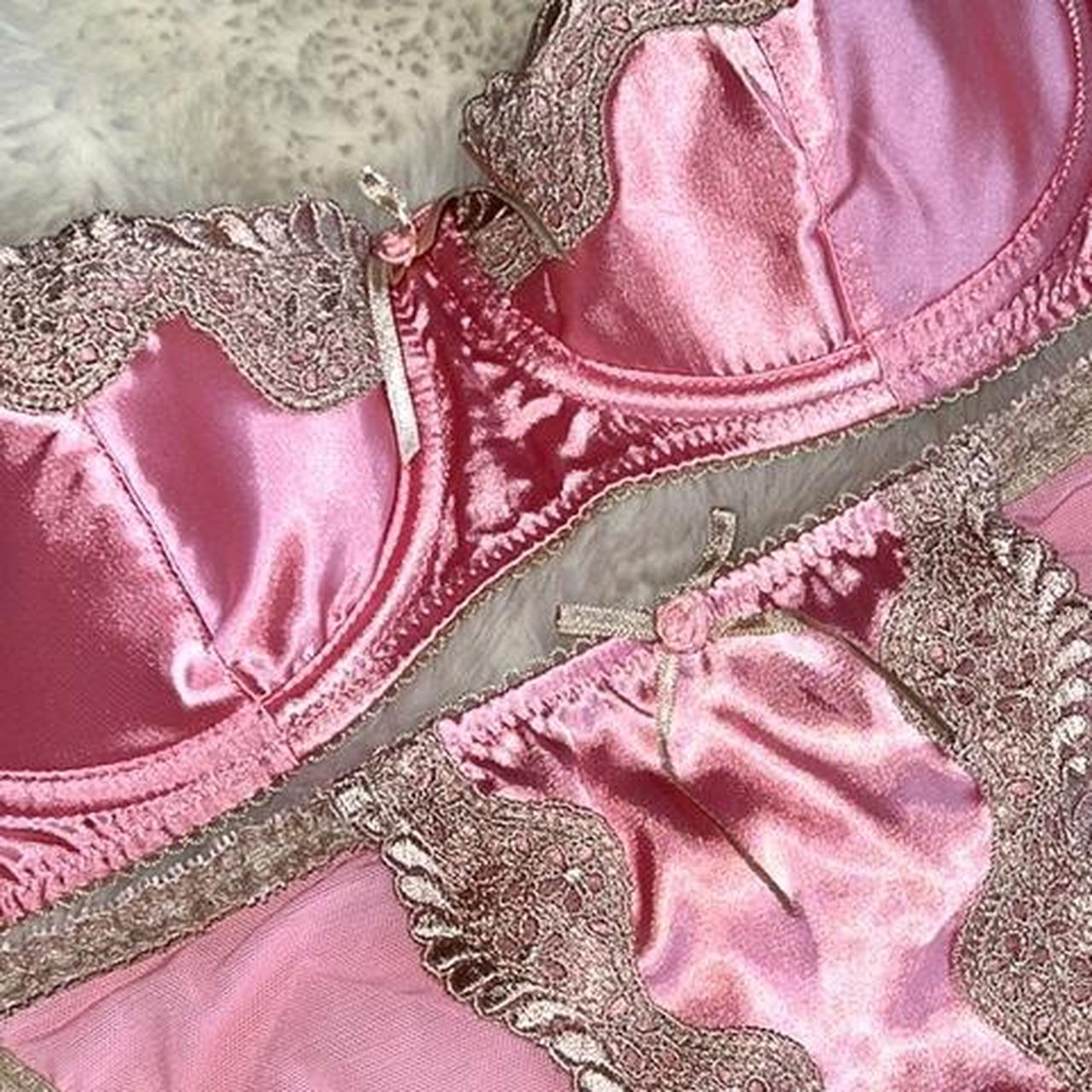 Pink Satin Bra with lace by confessions Size 34D/ - Depop