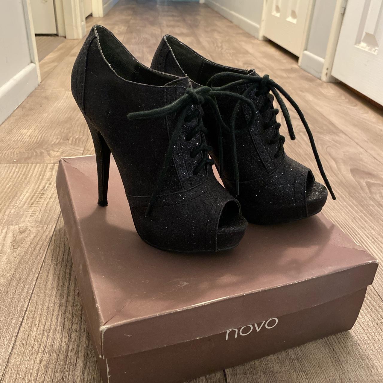 Novo Black Glitter Lace Up Heels. Worn once but in... Depop