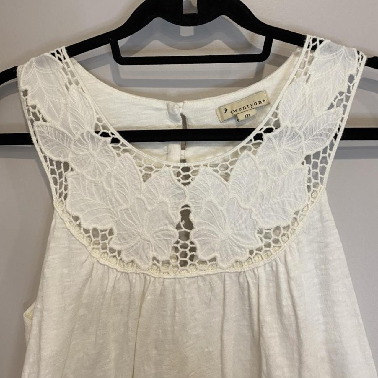 Early 2000s Off-White Lace Collar Tunic Top Another... - Depop