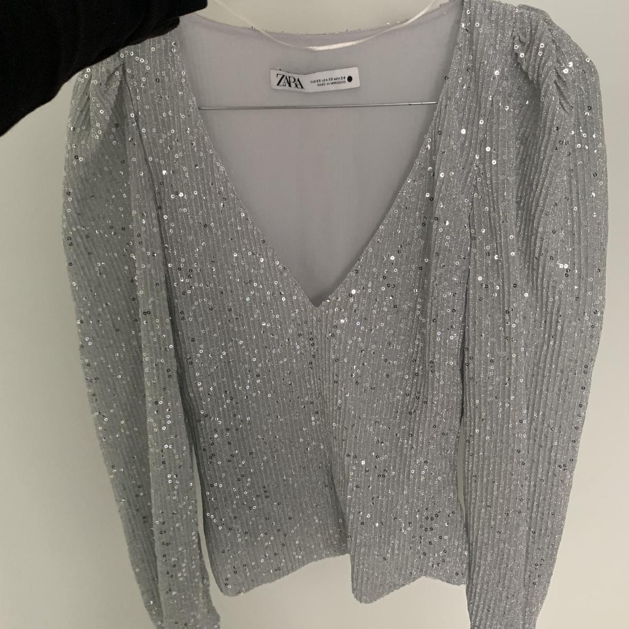 Zara silver Sequin Going out Top Size Xs or... - Depop