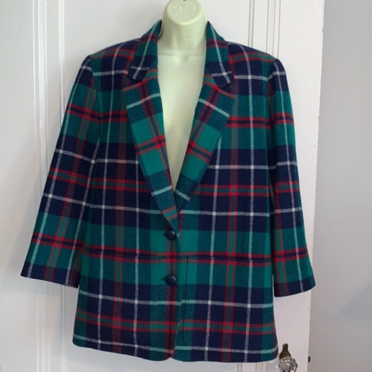 Vintage Pendleton red, green & navy blue plaid wool... - Depop