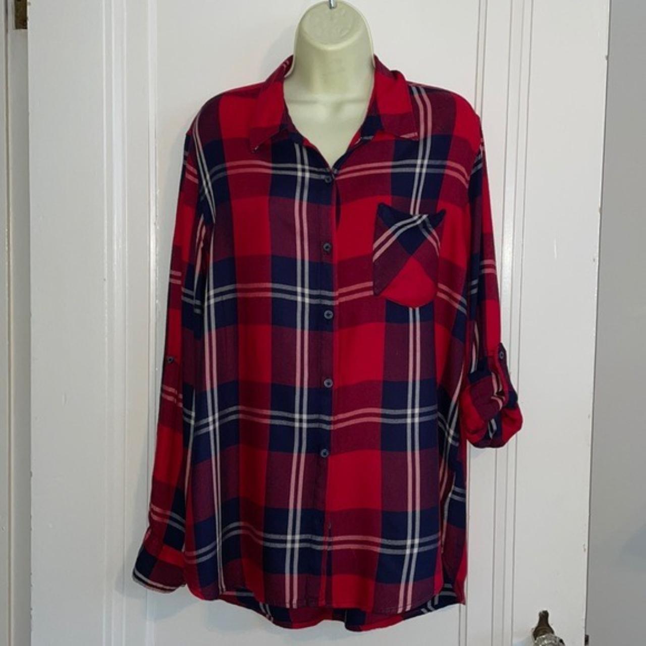 Woolrich red, white & blue plaid thin rayon flannel... - Depop