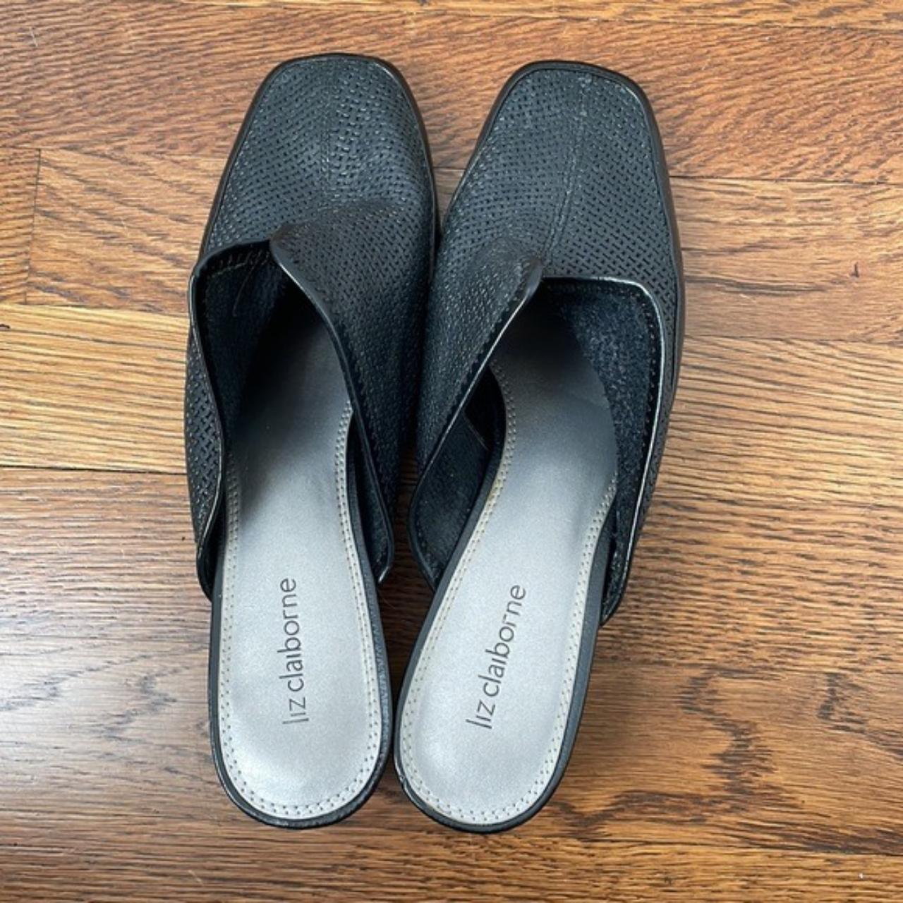 Liz Claiborne “Lucille” black mule heel slides Size... - Depop