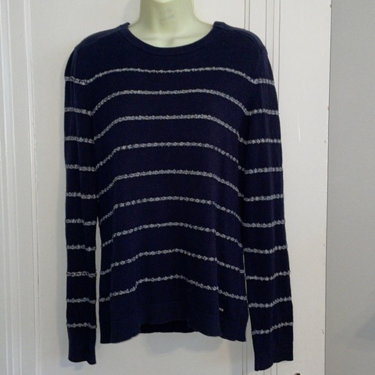 Tommy Hilfiger dark navy & white striped cotton long... - Depop