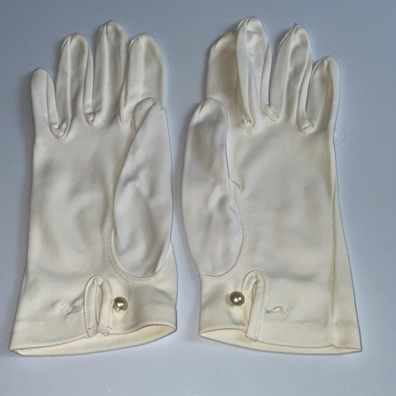 Vintage white nylon gloves that have pearl button at... - Depop