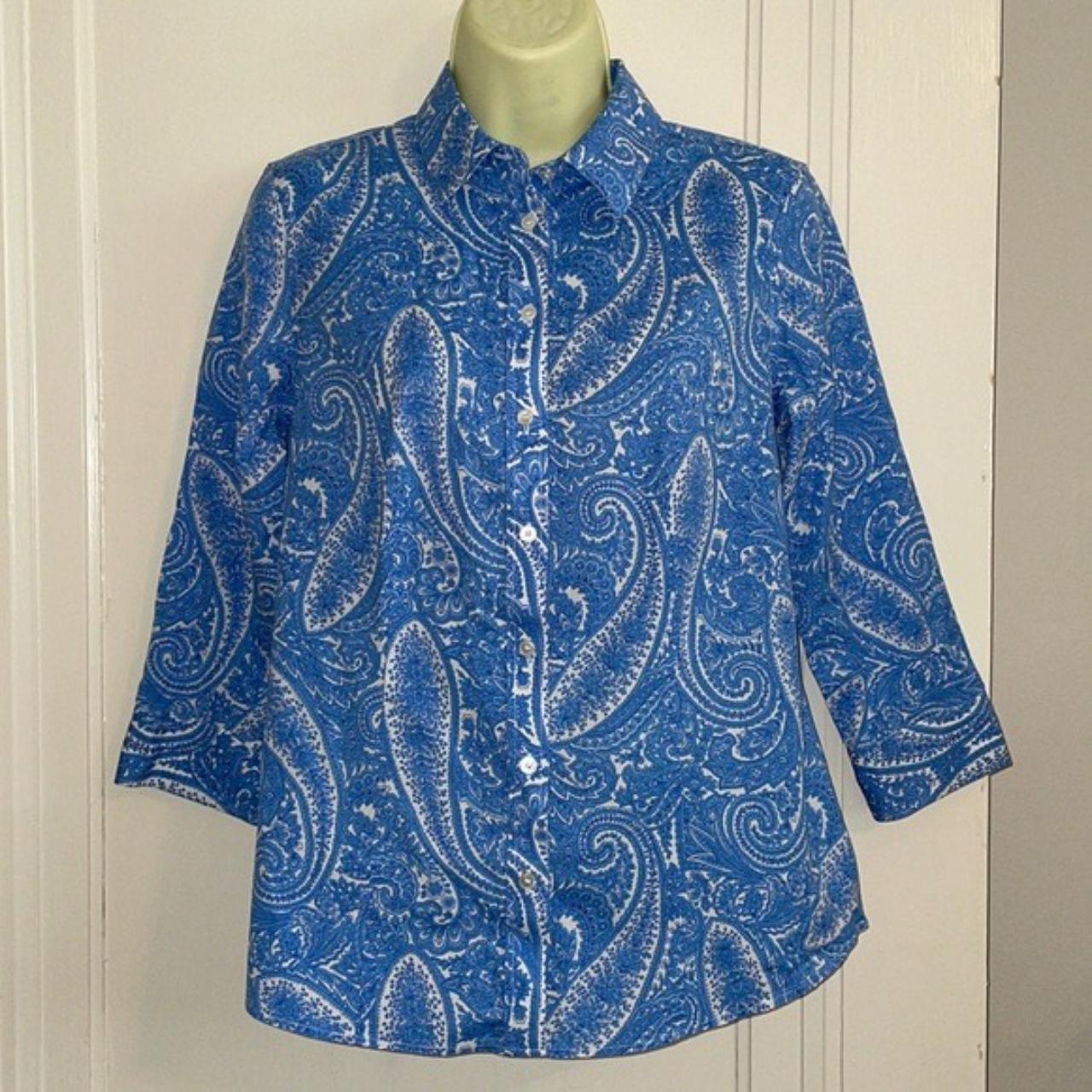 Talbots Petites blue & white paisley print button... - Depop