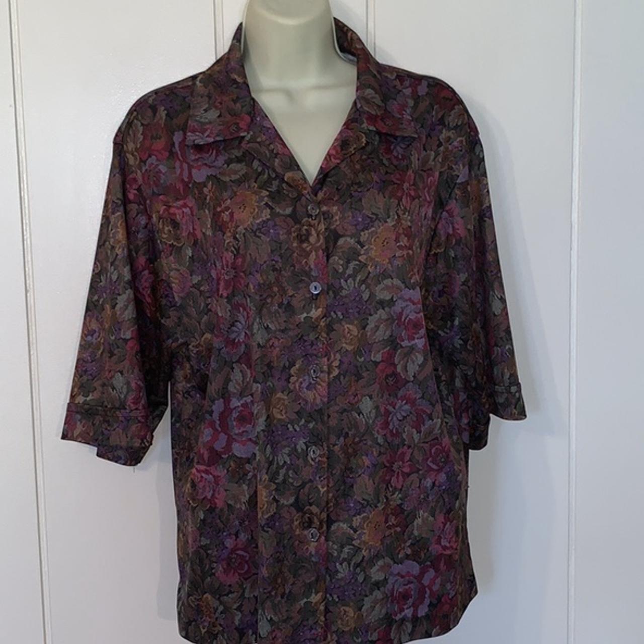 Vintage 70s Act III dark floral polyester shirt... - Depop