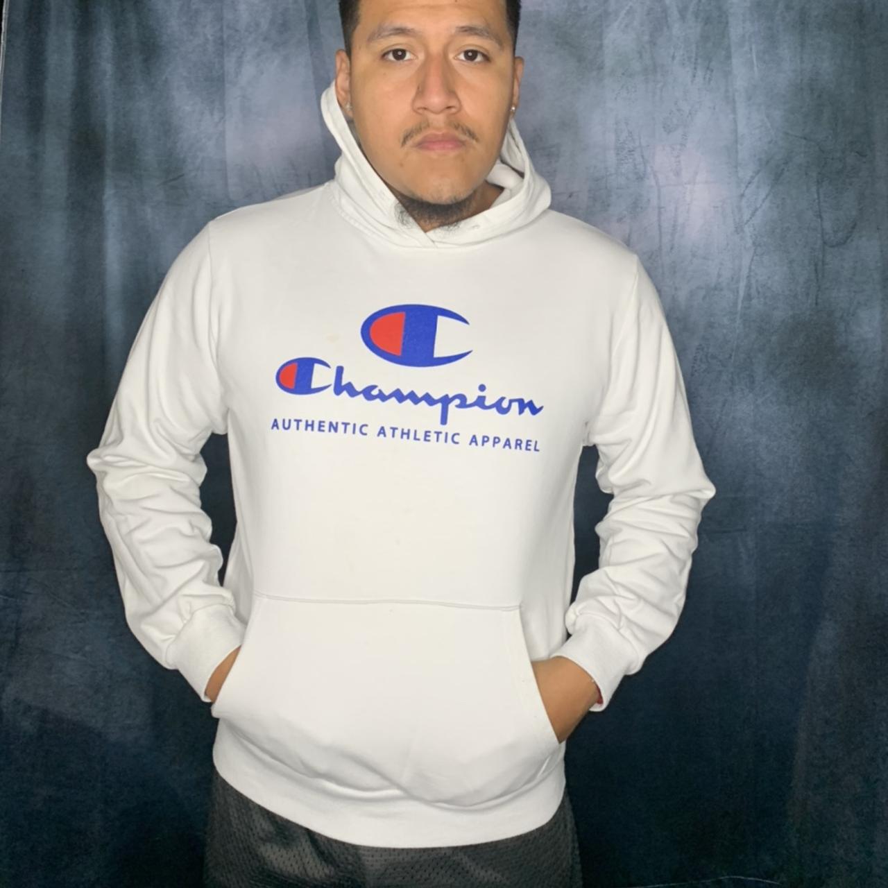 Champion white hoodie sweater size XXL champion. Depop